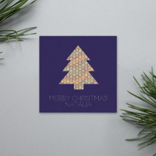 Simple Christmas Tree Pastel Navy blue Polka Dots Holiday Card