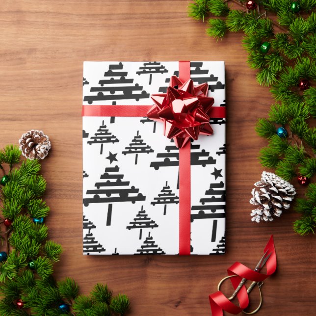 Simple Christmas Tree Pattern Black Holiday Wrapping Paper (Holiday Gift)