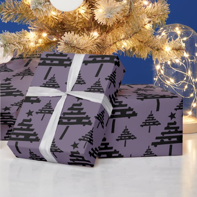 Simple Christmas Tree Pattern Purple Black Wrapping Paper (Holidays)