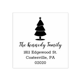 Simple Christmas Tree Script Name Return Address Rubber Stamp
