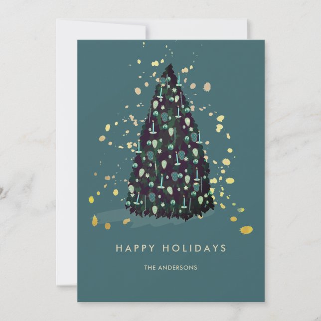 Simple Christmas Tree Teal Christmas Holiday Card (Front)