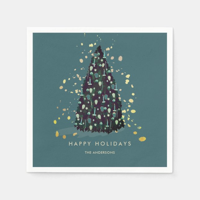 Simple Christmas Tree Teal Paper Napkins (Front)