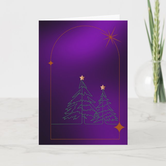 Simple Christmas Trees on Purple  Holiday Card (Front)