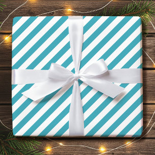 Simple Christmas Turquoise Diagonal Stripes Wrapping Paper