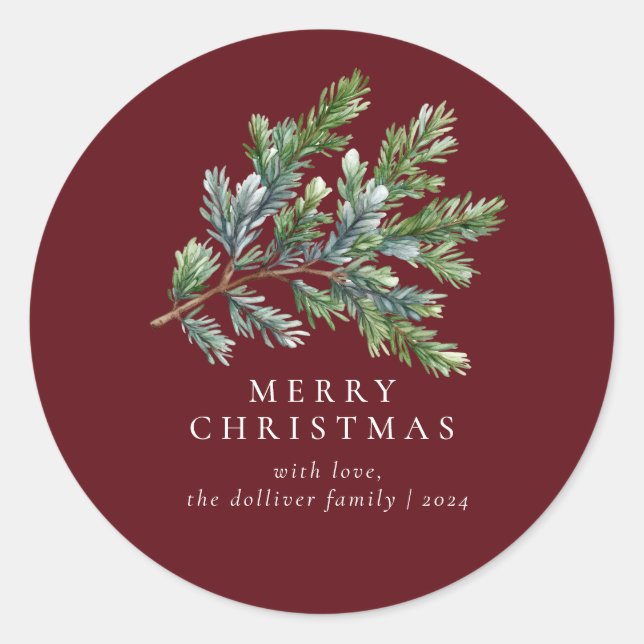 Simple Christmas Watercolor Floral  Classic Round Sticker (Front)
