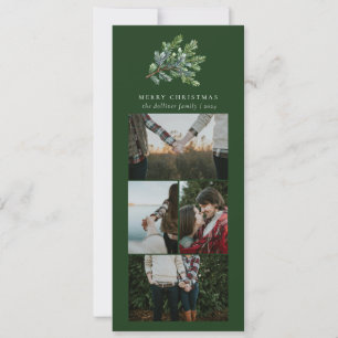 Simple Christmas Watercolor Floral Photo Collage Holiday Card