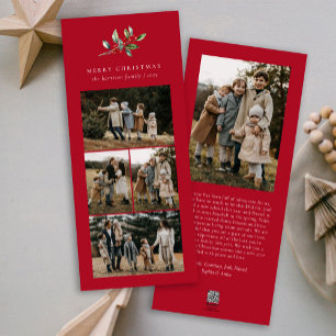 Simple Christmas Watercolor Floral Photo Collage Holiday Card
