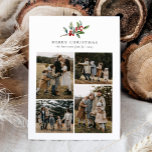 Simple Christmas Watercolor Floral Photo Collage Holiday Card<br><div class="desc">Simple Christmas Watercolor Greenery Photo Collage Holiday Card features a beautiful watercolor illustration of seasonal greenery and holly berries,  along with four photos.</div>