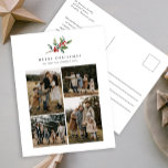 Simple Christmas Watercolor Floral Photo Collage Holiday Postcard<br><div class="desc">Simple Christmas Watercolor Greenery Photo Collage Holiday Postcard features a beautiful watercolor illustration of seasonal greenery and holly berries,  along with four photos.</div>
