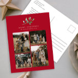 Simple Christmas Watercolor Floral Photo Collage Holiday Postcard<br><div class="desc">Simple Christmas Watercolor Greenery Photo Collage Holiday Postcard features a beautiful watercolor illustration of seasonal greenery and holly berries,  along with four photos.</div>