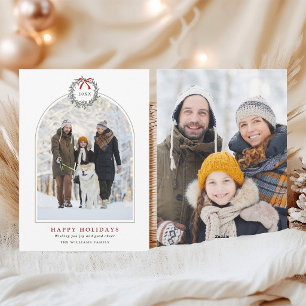 Simple Christmas Wreath Arched Family 2 Photo Holiday Card