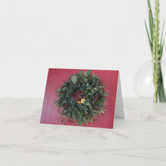 Simple Christmas Wreath on Red Wall Thank You Card