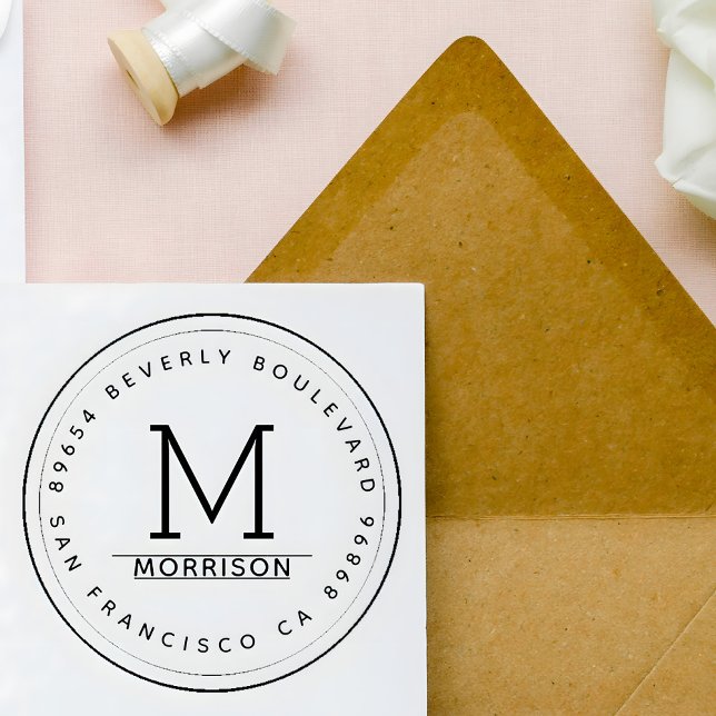 Simple Circular Border | Monogram Return Address Rubber Stamp (Creator Uploaded)