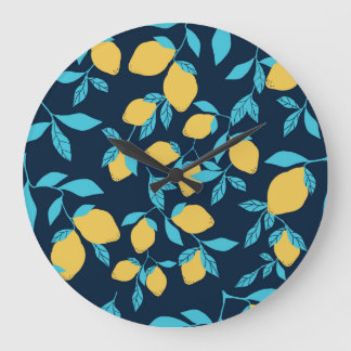 Simple citrus: lemons on blue. large clock
