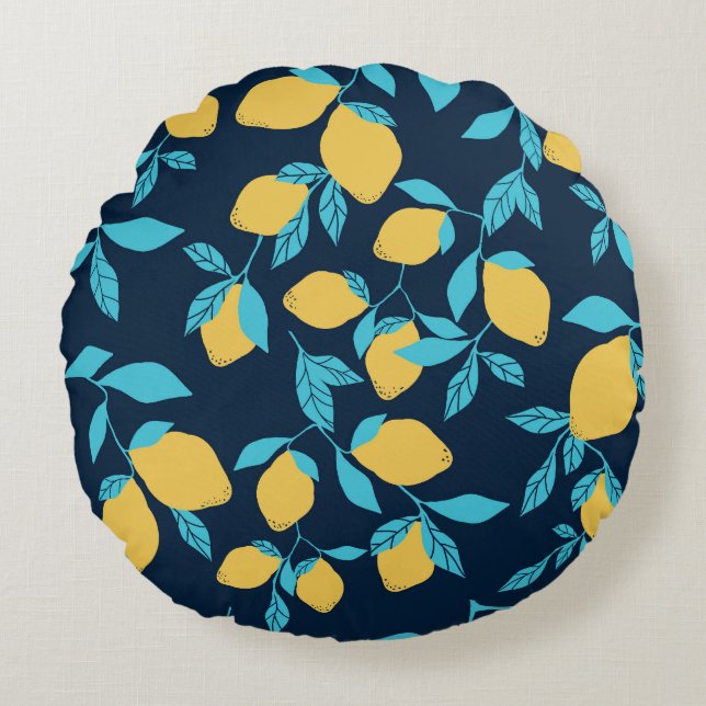 Simple citrus: lemons on blue. round pillow (Front)
