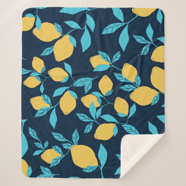 Simple citrus: lemons on blue. sherpa blanket (Front)