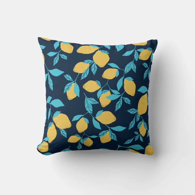 Simple citrus pattern. ripe lemons and bright leav throw pillow (Front)