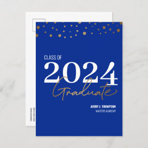 Simple Class of 2024 Graduate Blue Personalized Announcement Postcard