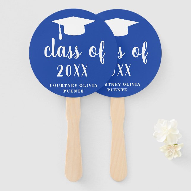 Simple Class Of Mortar Board Modern Graduation Hand Fan (Front and Back)