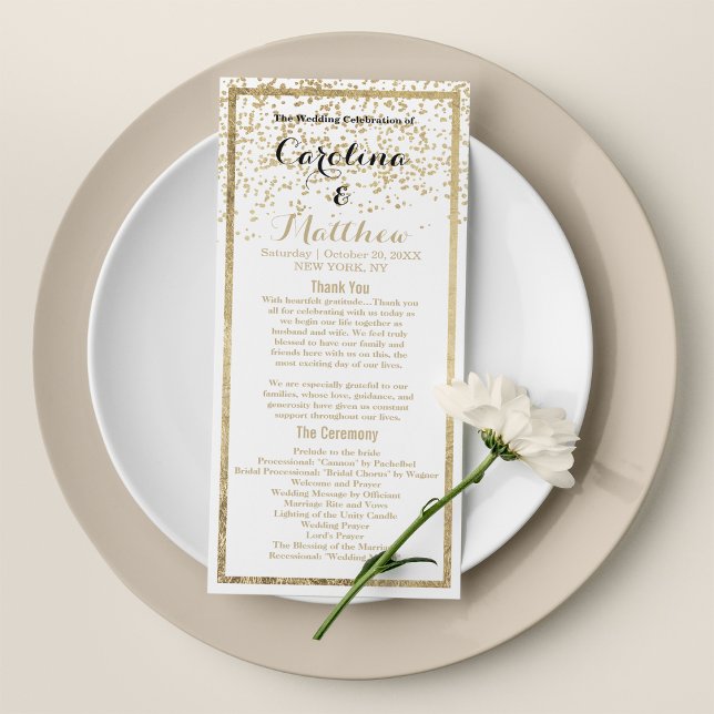 Simple classe blanc confetti programme de mariage (Simple classy white gold confetti Wedding Program )