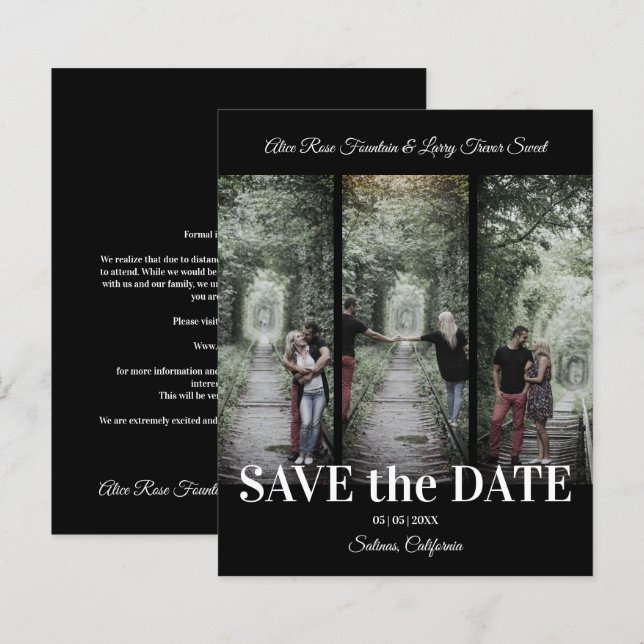 Simple Classic 3 Photos Collage Engaged Couple (Front/Back)