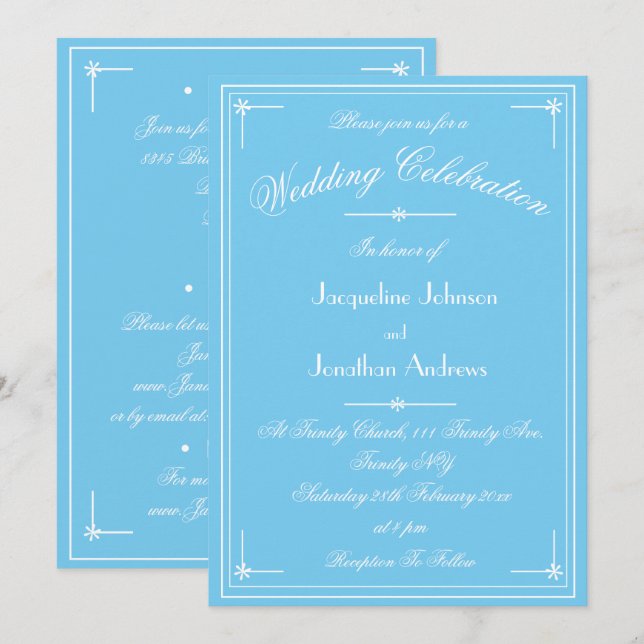 Simple Classic Aqua Blue All In One Wedding Invitation (Front/Back)
