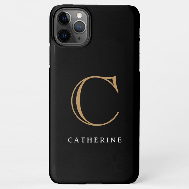 Simple Classic Black and Gold Script Monogram iPhone Case (Back)