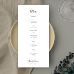 Simple classic black and white budget wedding menu<br><div class="desc">Simple elegant vintage romantic traditional handwriting calligraphy script minimalist personalized chap budget wedding menu paper (advertising type) flyer template. Easy to personalize with your details! PLEASE READ THIS BEFORE PURCHASING! This is a budget card printed on a FLYER (advertising-type paper). Please note that BUDGET PAPER IS THIN - You can...</div>