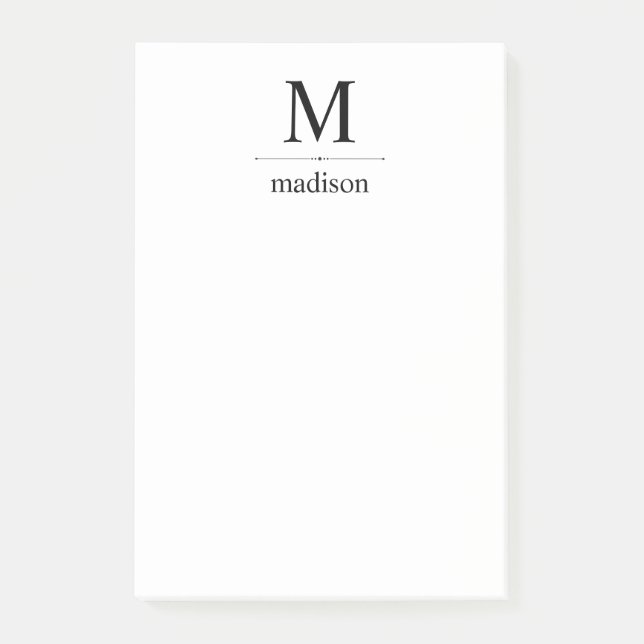 Simple Classic Black and White Monogram Post-it Notes (Front)