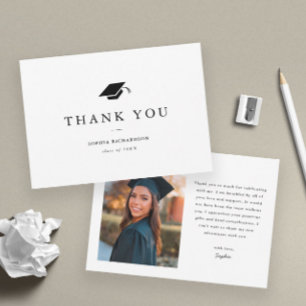 Simple Classic Black and White Photo Graduation  Thank You Card