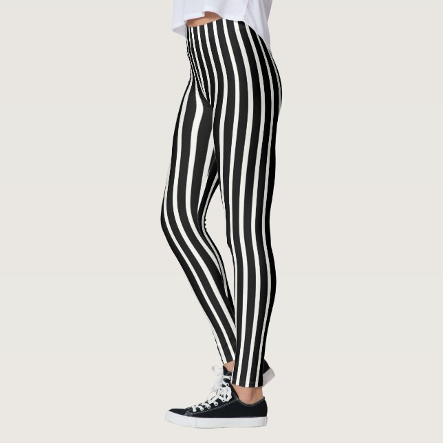  Simple Classic Black and White Vertical Striped Leggings (Left)
