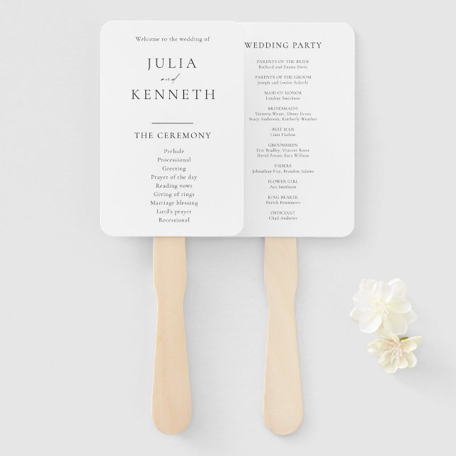 Simple Classic Black and White Wedding Programs Hand Fan (Front and Back)