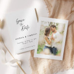 Simple Classic Black and White | Wedding Save The Date<br><div class="desc">A simple classic black and white save the date photo wedding announcement..  This save the date card features an elegant script text with a simple black and white theme and a photo on the back.  Customize the text with all the details for your special day.</div>