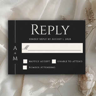 Simple Classic Black Elegant Monogram Wedding RSVP Card