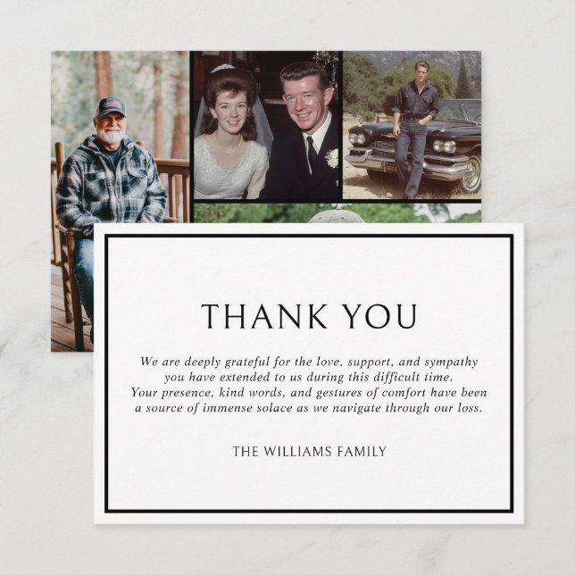 Simple Classic Black Frame Funeral Sympathy Photos Thank You Card (Front/Back)