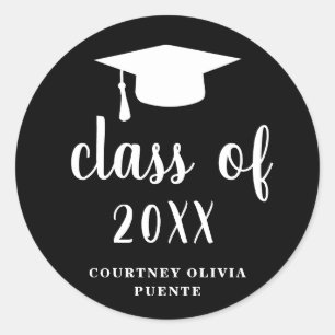 Simple Classic Black Graduation Cap Round Sticker