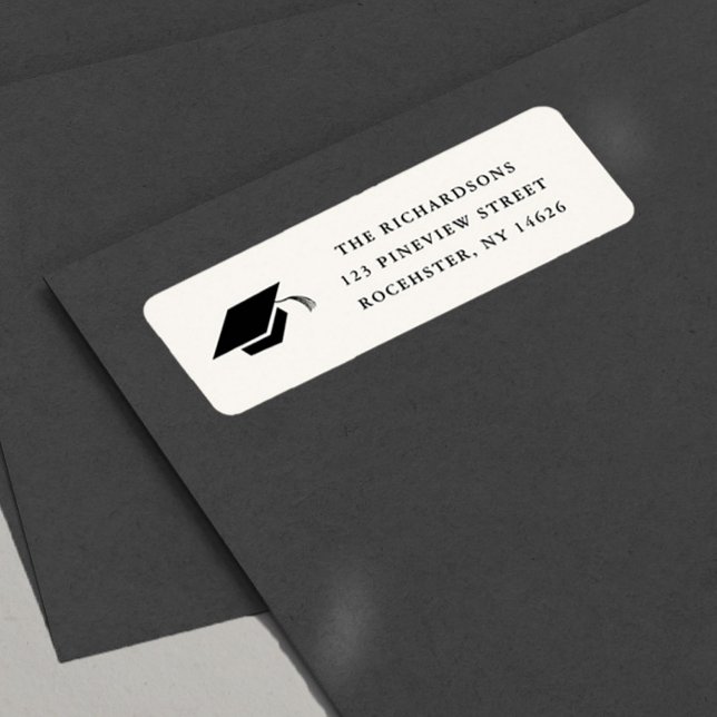 Simple Classic Black Graduation Return Address (Simple Graduation Cap Return Address Label.)