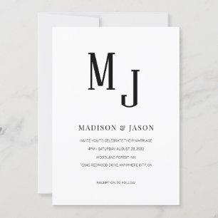 Simple Classic Black Roman Monogram Wedding  Invitation