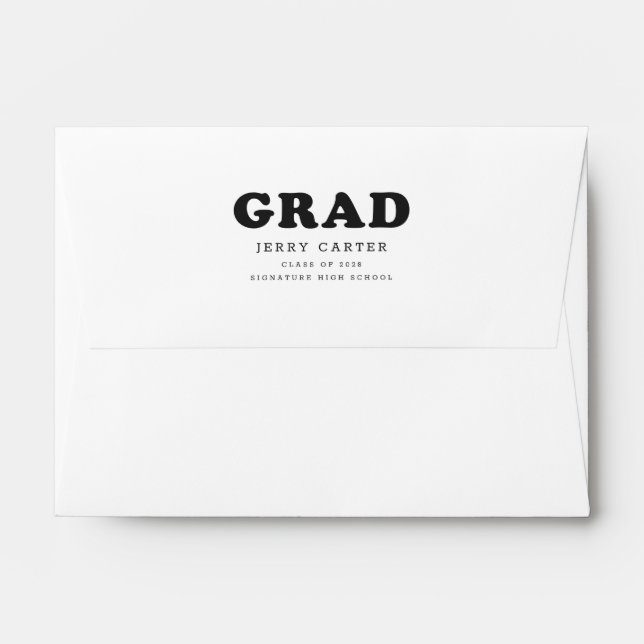 Simple Classic Black Script White Graduation Envelope (Back (Top Flap))