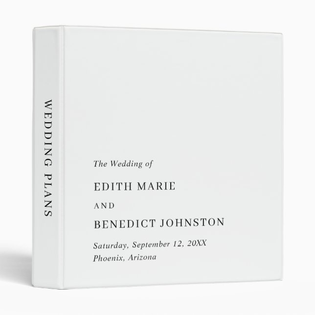 Simple Classic Black White Elegant Modern Wedding Binder (Front/Spine)