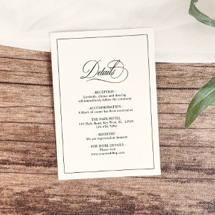 Simple Classic Black & White Wedding Details Enclosure Card