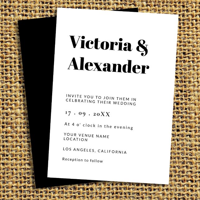 Simple Classic Black & White Wedding  Invitation (Creator Uploaded)