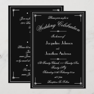 Simple Classic Black with White All In One Wedding Invitation