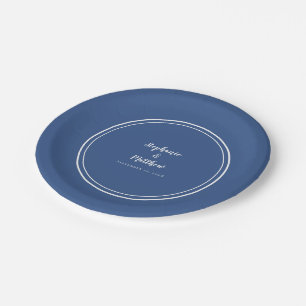 Simple Classic Blue Modern Bride & Groom Wedding Paper Plate