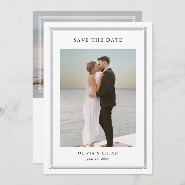 Simple Classic Border 2 Photo Elegant Wedding Save The Date (Front/Back)