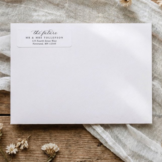 Simple Classic Calligraphy Wedding Return Address (Classic black and white wedding return address labels with elegant calligraphy)