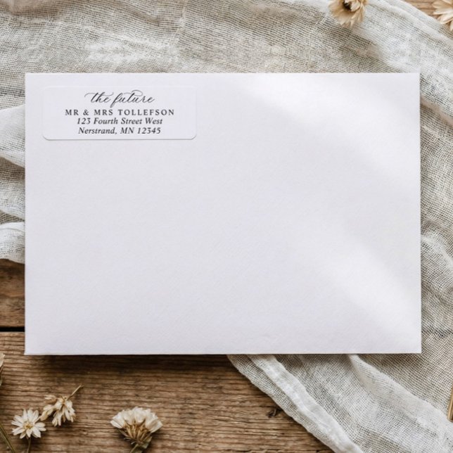 Simple Classic Calligraphy Wedding Return Address (Classic black and white wedding return address labels with elegant calligraphy)