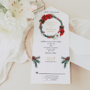 Simple Classic Christmas Modern Wedding All In One Invitation