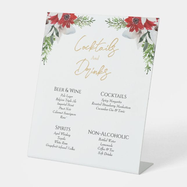 Simple Classic Christmas Wedding Drinks Bar Sign (Front)