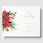 Simple Classic Christmas Wedding Guest Book<br><div class="desc">This simple classic Christmas wedding guest book features a clean, bright white backdrop with simple, minimalist black and gold lettering and handwritten calligraphy accents. Embellishments of beautiful and classic green and red Christmas wreaths with delicate gold features create a perfect winter holiday aesthetic while maintaining a polished elegance for your...</div>